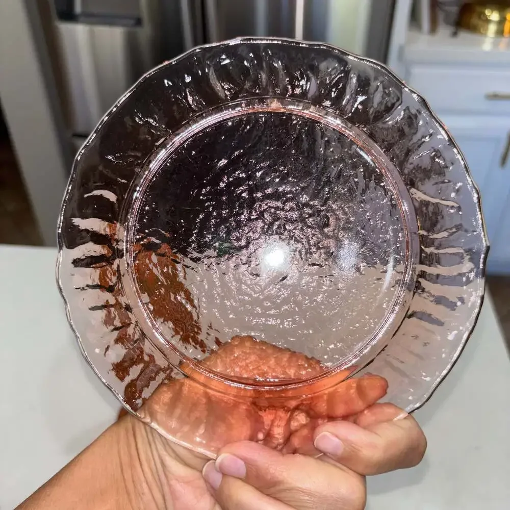 Vintage Morgantown Seneca Pink Crinkle Glass Bread/Salad Plates 7.25” (6)